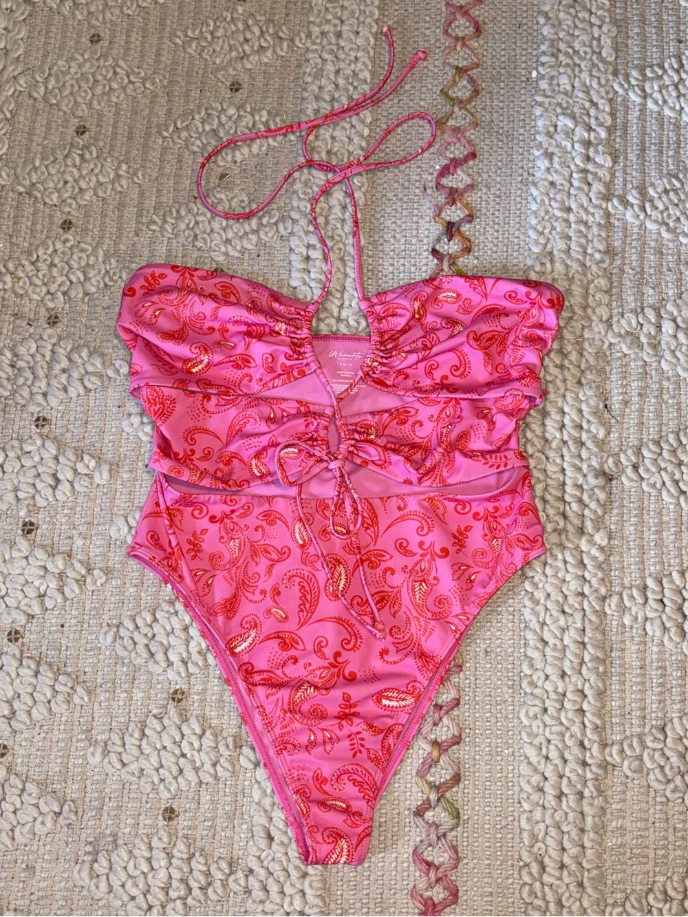 PacSun LA Hearts Pink Paisley Cutout One Piece Swimsuit